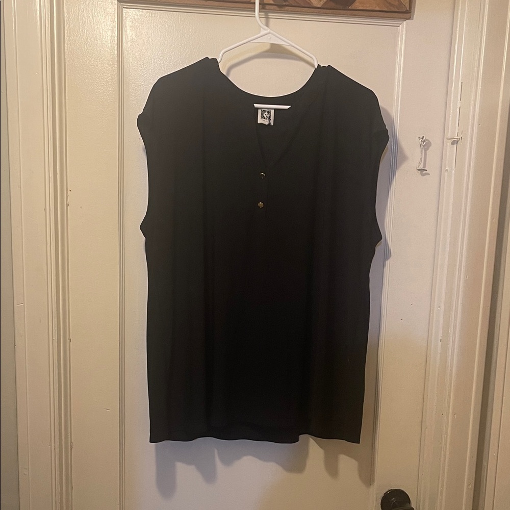 92. Anne Klein Black Sleeveless Top with Button Detail